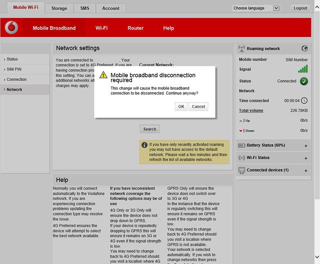 If a connection to the internet has been established:Click OK to end the connection.