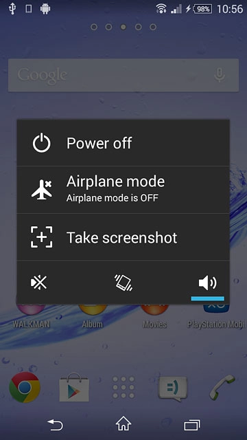 Press Airplane mode.Depending on the current setting, flight mode is turned on or off.