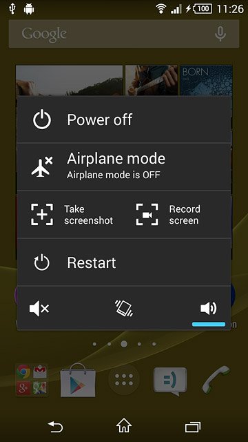 Press Airplane mode.Depending on the current setting, flight mode is turned on or off.