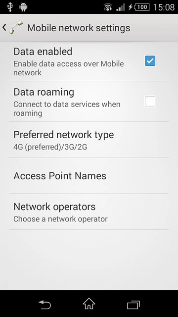 Press Data roaming to turn the function on or off.