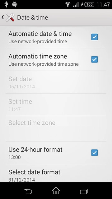 Press Automatic time zone until the function is turned on.