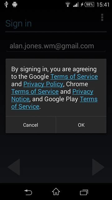 Press OK.Follow the instructions on the display to select settings for your Google account.