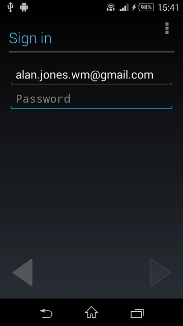 Key in the username for your Google account.Press Password and key in the password for your Google account.