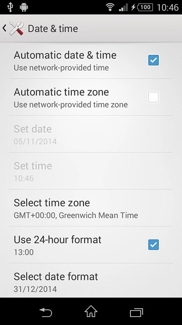Press Automatic date & time until the function is turned on.
