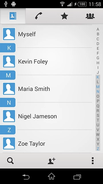 Press the required contact.The contact details are displayed.
