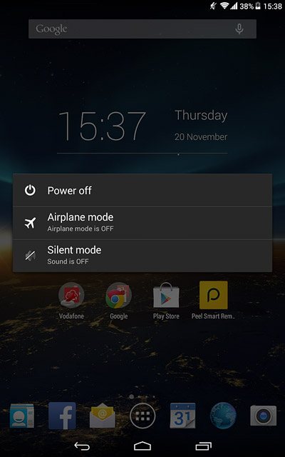 Press Airplane mode.Depending on the current setting, flight mode is turned on or off.