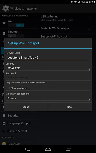 Key in the required name for the Wi-Fi hotspot.Press the drop down list below 