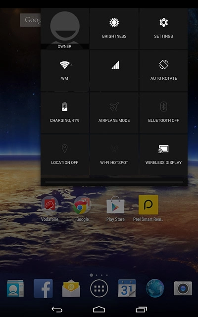 Slide your finger downwards starting from the top right side of the display.Press SETTINGS.