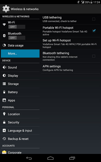 Press Portable Wi-Fi hotspot until the function is turned on.