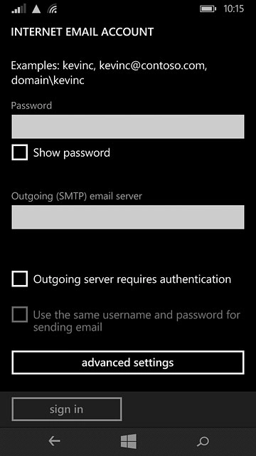 Press Outgoing server requires authentication until the display tells you that the function is turned off.