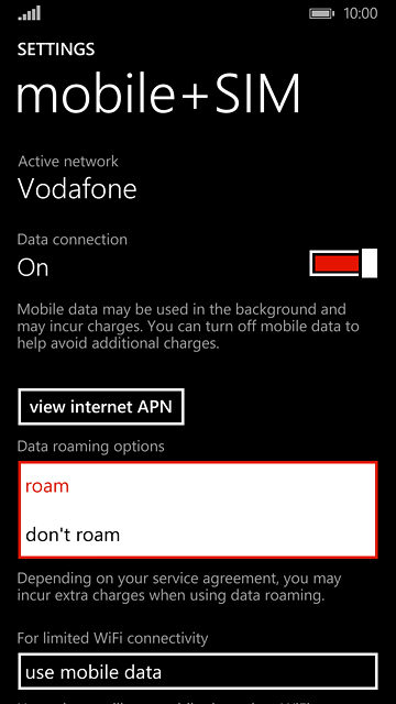 Press roam or don't roam.