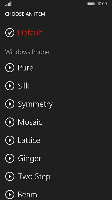 Press the play icon next to the required ring tones to listen to them.