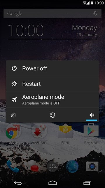 Press Aeroplane mode.Depending on the current setting, flight mode is turned on or off.