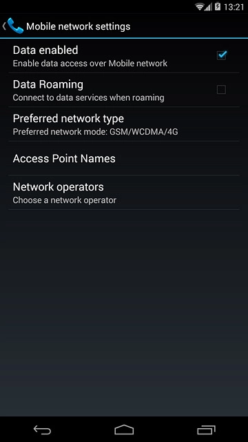 Press Data Roaming to turn the function on or off.