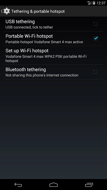 Press Portable Wi-Fi hotspot until the function is turned on.