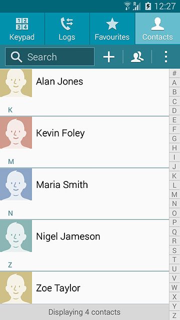 Press the required contact.The contact details are displayed.