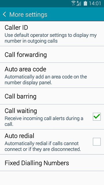 The current settings are displayed.Press Call waiting to turn the function on or off.