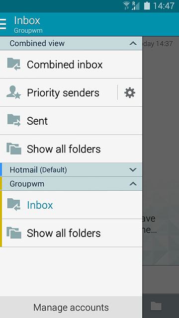 Slide your finger right on the display.Press Inbox below the required email account.
