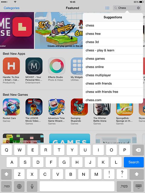 Key in the name of the required app and press Search.