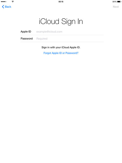 Press Apple ID and key in the username for your Apple ID.