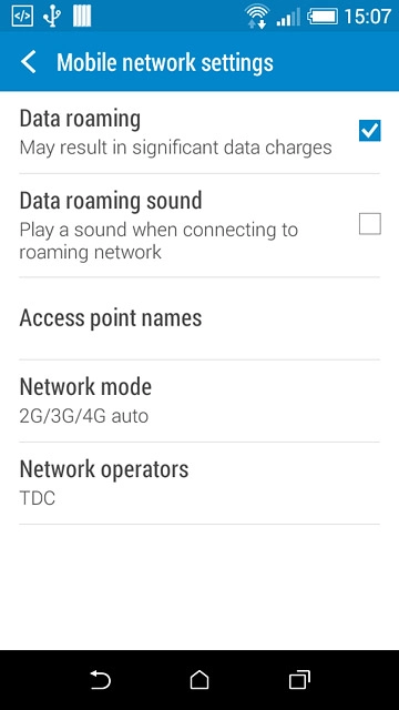 Press Data roaming to turn the function on or off.