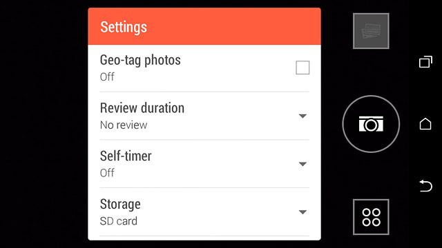 Press Geo-tag photos to turn the function on or off.