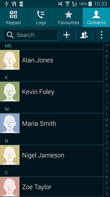 Press the required contact.The contact details are displayed.