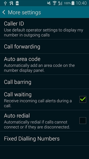 The current settings are displayed.Press Call waiting to turn the function on or off.