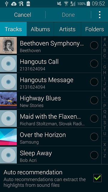 Go to the required folder.Press the different ring tones to listen to them.