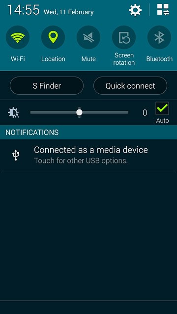 Slide your finger down the display starting from the top edge of your phone.Press Connected as a media device.