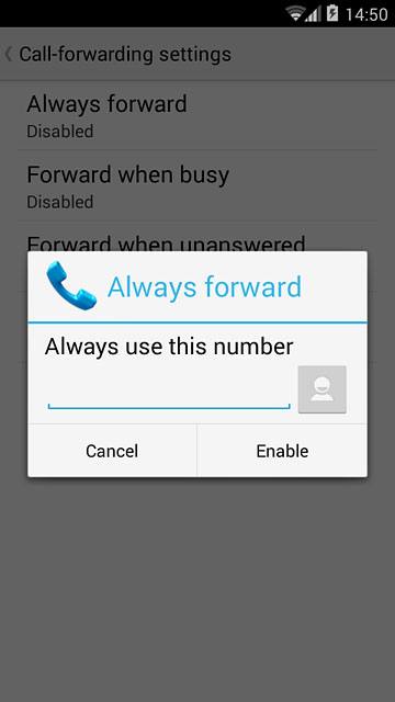 Key in (prefix) 5 (your phone number) and press Enable.