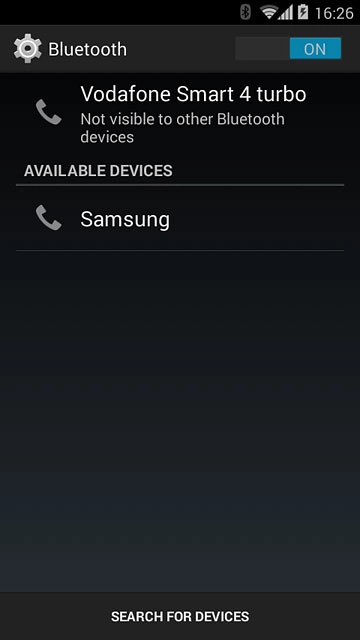 Make sure the other device is turned on and is ready to connect via Bluetooth.Your phone now searches for devices and after a moment, a list of Bluetooth devices within range is displayed.Press the required Bluetooth device.Follow the instructions on the display to pair the Bluetooth device with your phone.The new device is displayed on the list of paired devices.