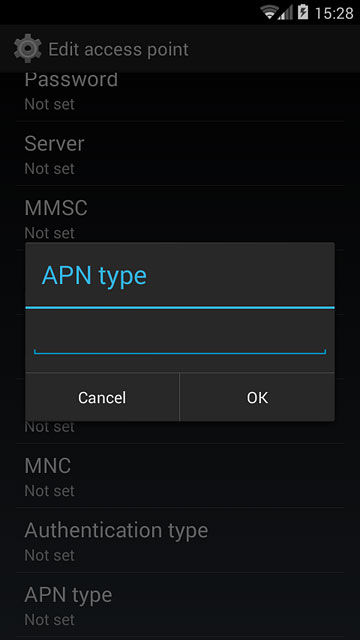 Key in default and press OK.