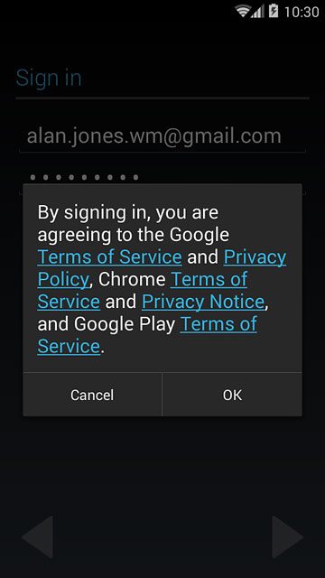 Press OK.Follow the instructions on the display to select settings for your Google account.