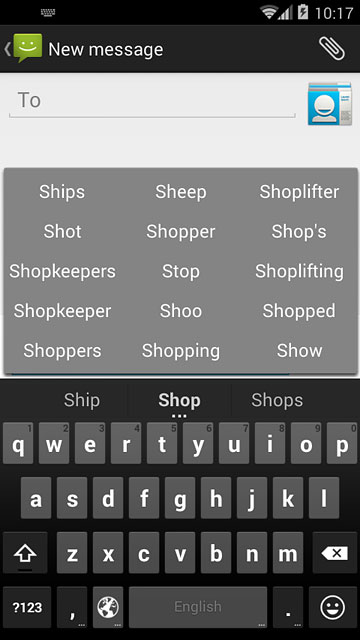 Press the required word to insert it.