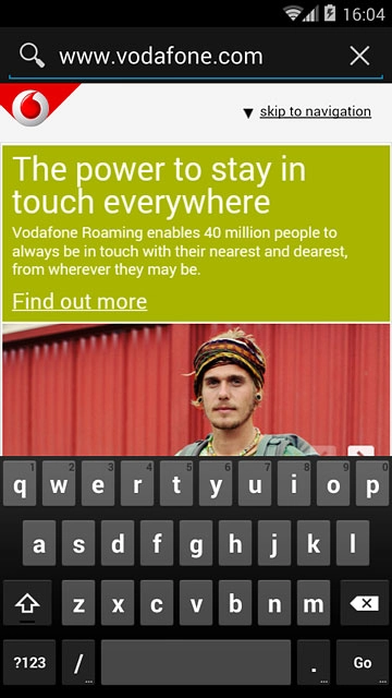 Key in the address of the required web page and press Go.