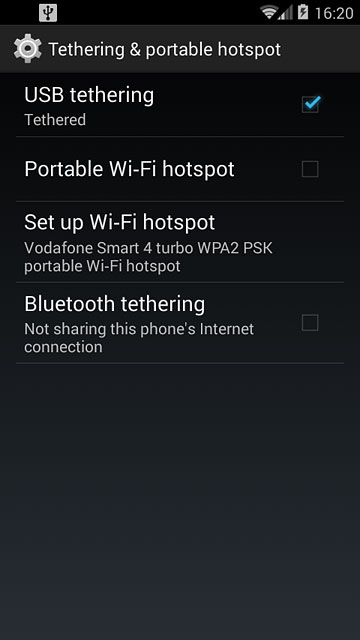 Press USB tethering until the function is turned on.