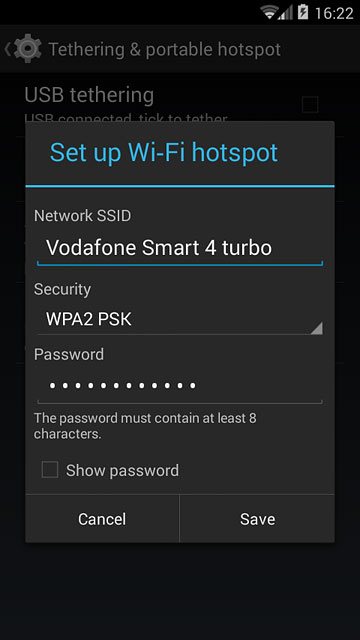 Key in the required name for the Wi-Fi hotspot.Press the drop down list below 