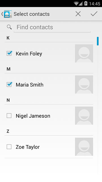 Press the confirm icon.After a moment the contacts are copied.