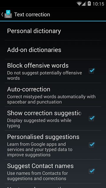 Press Show correction suggestions until the function is turned on.