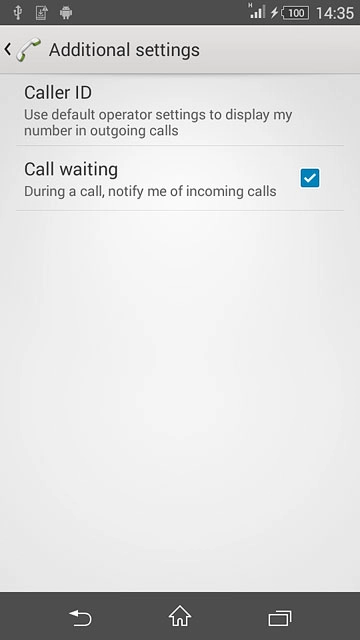The current settings are displayed.Press Call waiting to turn the function on or off.