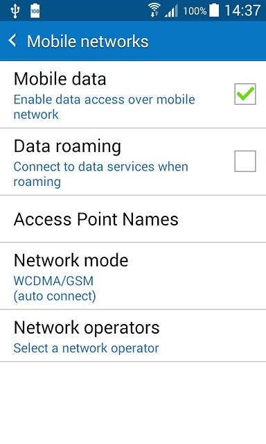 Press Data roaming to turn the function on or off.