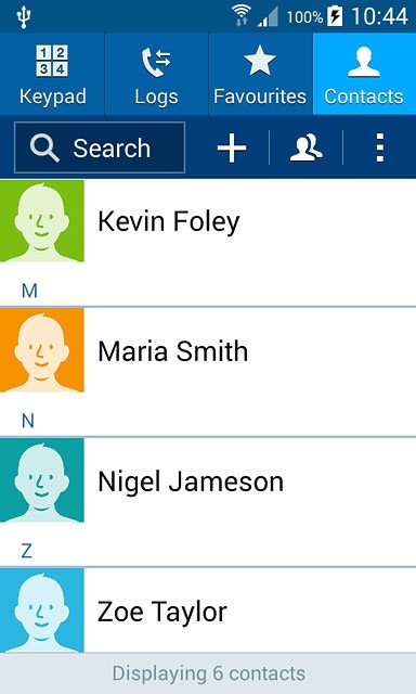 Press the required contact.The contact details are displayed.