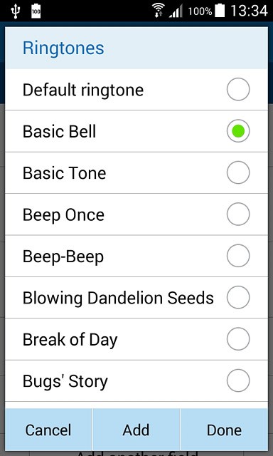 Once you've found a ring tone you like, press Done.