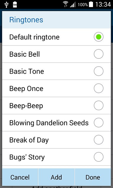 To assign your phone's current default ring tone:Press Default ringtone.