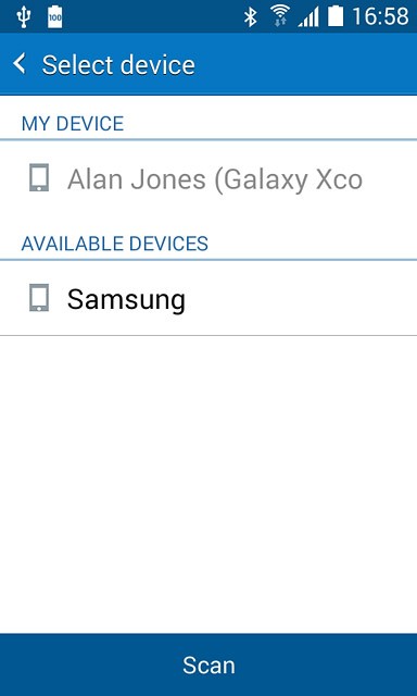 Your phone now searches for devices and after a moment, a list of Bluetooth devices within range is displayed.Press the required Bluetooth device.The file is sent.