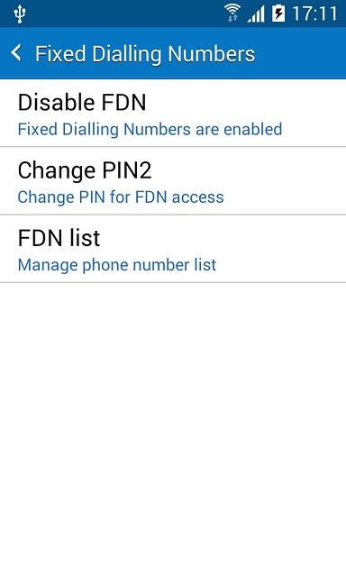 To turn off fixed dialling:Press Disable FDN.