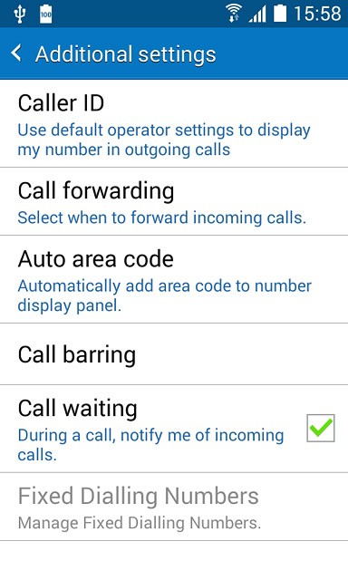 The current settings are displayed.Press Call waiting to turn the function on or off.