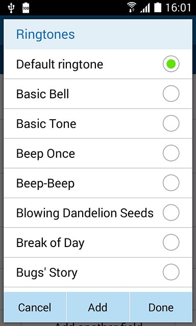 To assign your phone's current default ring tone:Press Default ringtone.