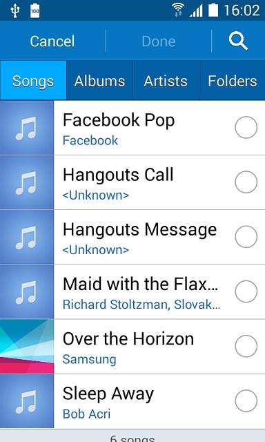 Go to the required folder.Press the different ring tones to listen to them.